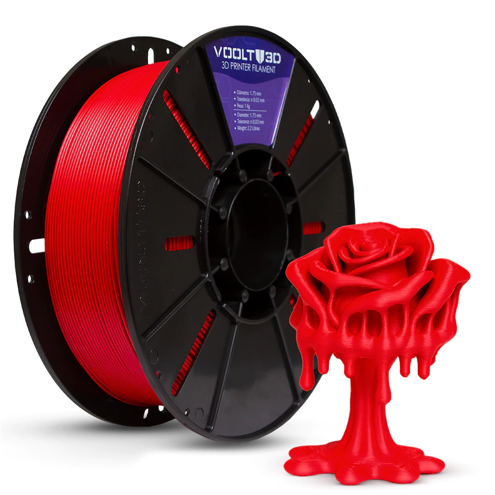 Voolt3D KIT Filamento PLA Velvet Preto + Verde + Vermelho para Impressora 3D 4