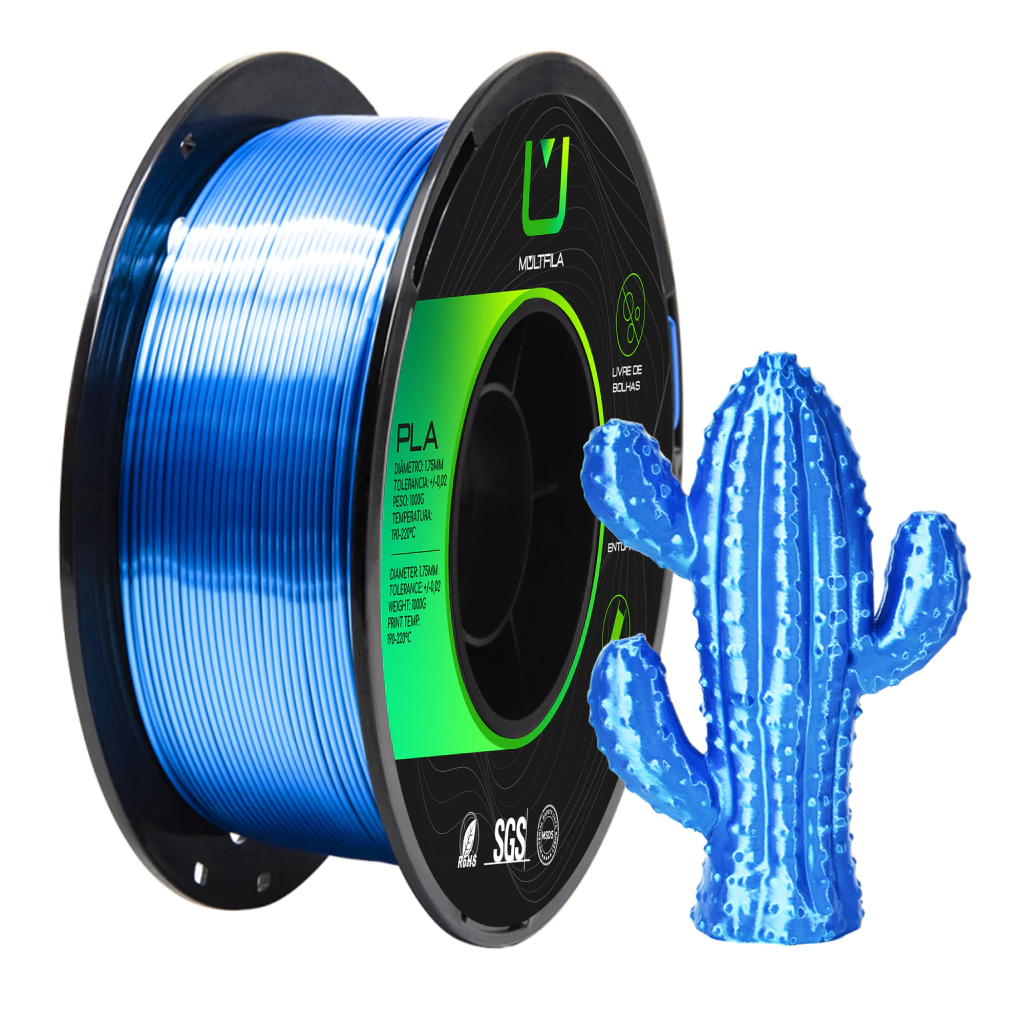 Filamento Pla Silk Azul Safira Metalizado 1kg Multfila para Impressora 3D