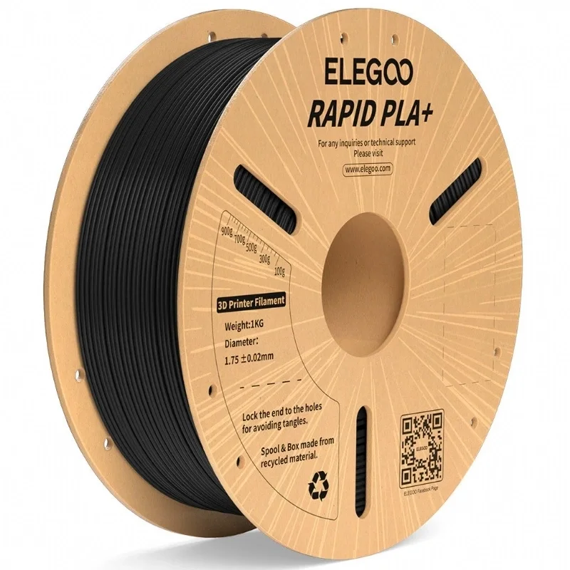 Filamento Elegoo Rapid PLA+ Preto Elegoo 1 kg para Impressora 3D