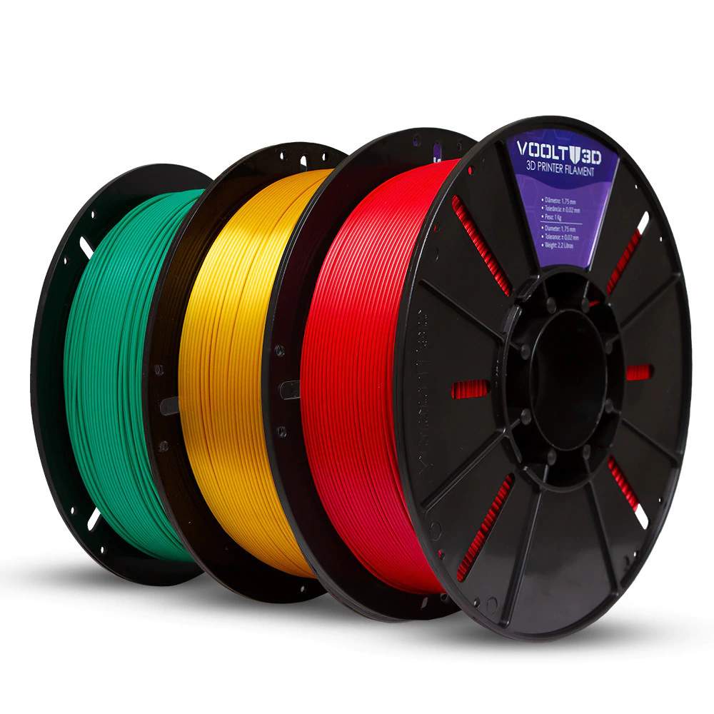Voolt3D KIT Filamento PLA Dourado V-Silk + Verde Velvet + Vermelho Velvet para Impressora 3D