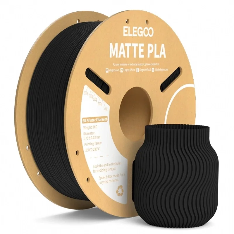 Filamento PLA Matte Preto Fosco - Matte Black Elegoo 1,75 mm 1 kg para Impressora 3D