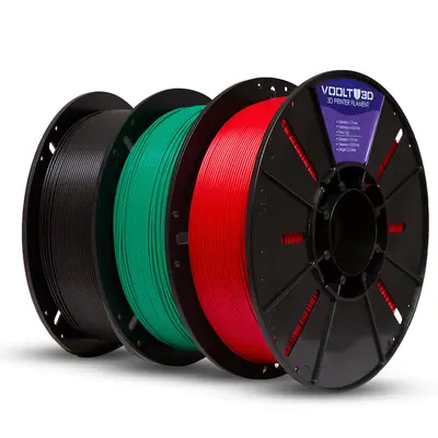 Voolt3D KIT Filamento PLA Velvet Preto + Verde + Vermelho para Impressora 3D — filamento para impressora 3D