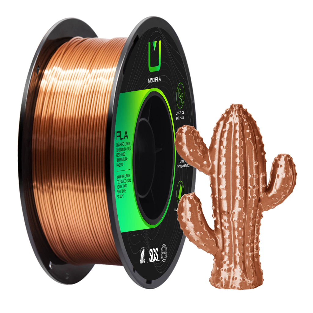 Filamento Pla Silk Cobre Metalizado 1kg 3D Multfila 1.75mm para Impressora 3D