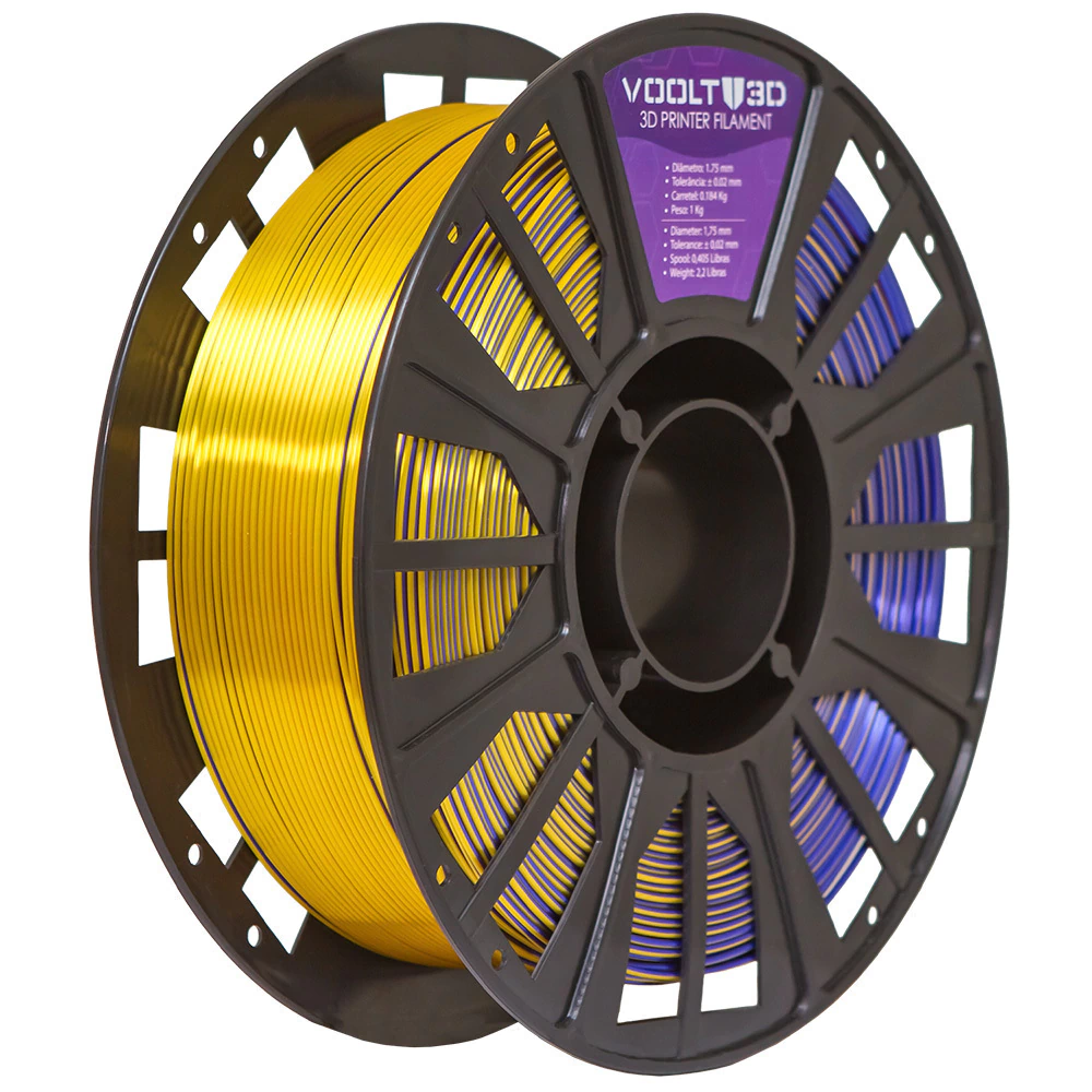 Voolt3D Rolo PLA Tri Color Ametista / Azul Safira / Dourado V-Silk 1kg para Impressora 3D 5