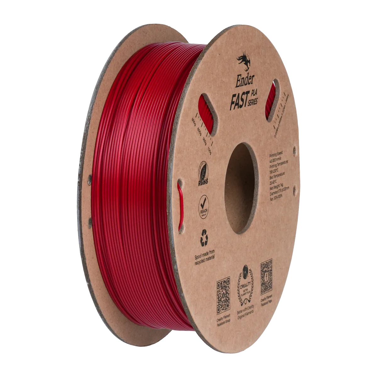 Filamento Ender Fast PLA Creality 1.75mm 1kg - Vermelho Fogo para Impressora 3D