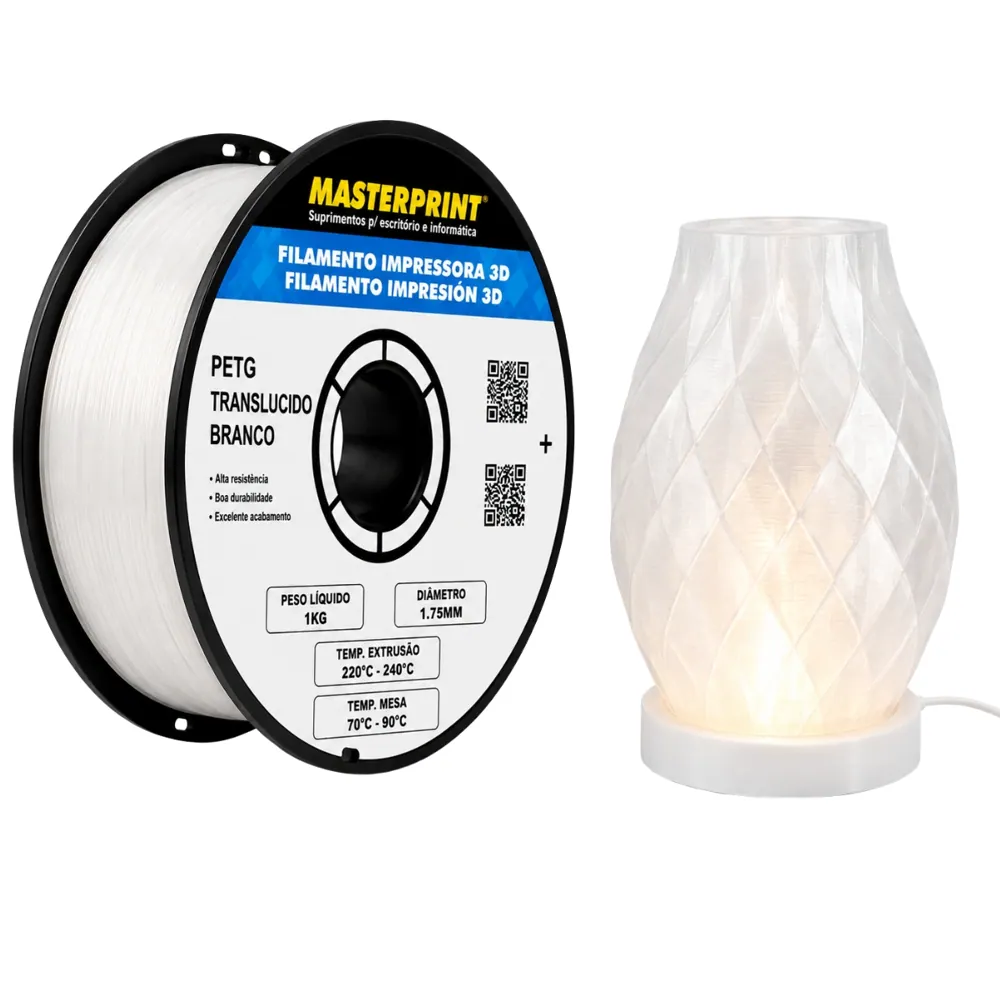 Filamento MasterPrint PETG Translucido Branco 1 kg para Impressora 3D