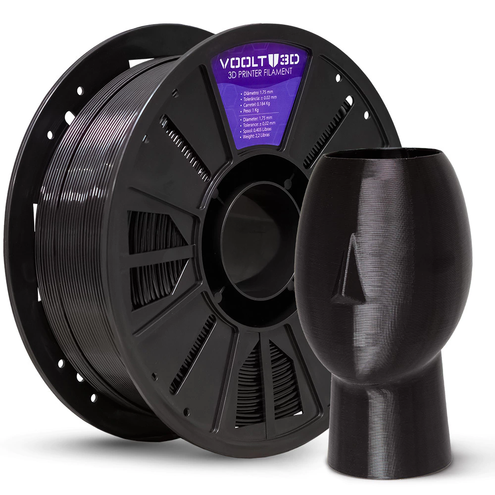 Filamento Voolt3D PETG HF Preto High Fluidity Premium - 1Kg para Impressora 3D