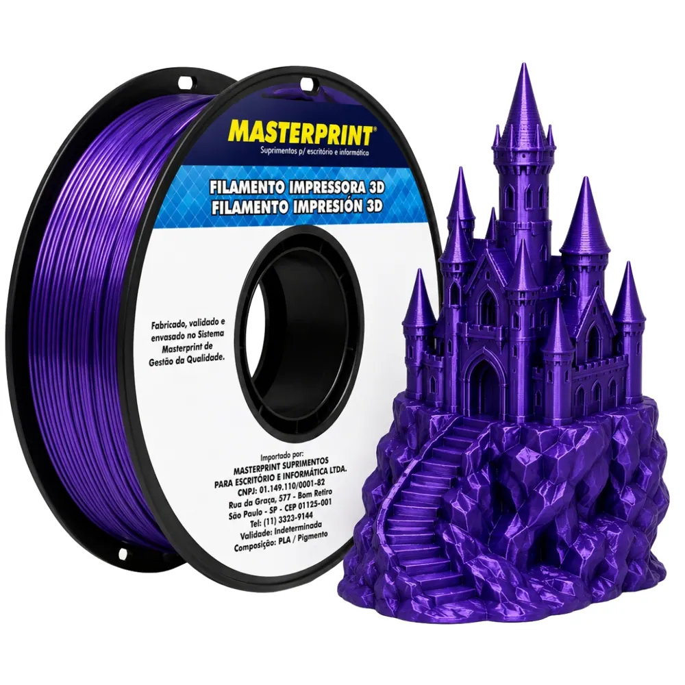 Filamento MasterPrint PLA Silk Roxo 1 kg para Impressora 3D