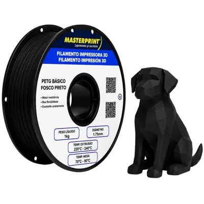 Filamento MasterPrint PETG Fosco Preto 1 kg para Impressora 3D — filamento para impressora 3D