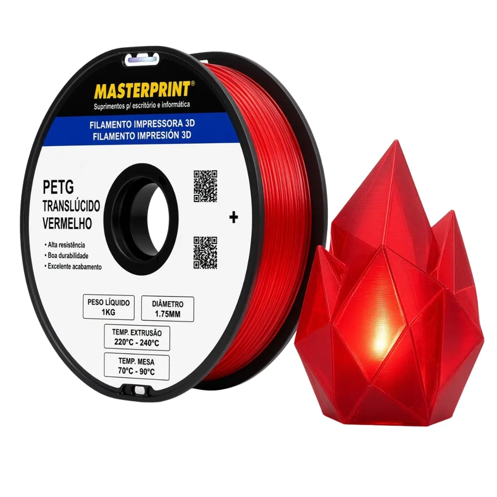 Filamento MasterPrint PETG Translucido Vermelho 1 kg para Impressora 3D
