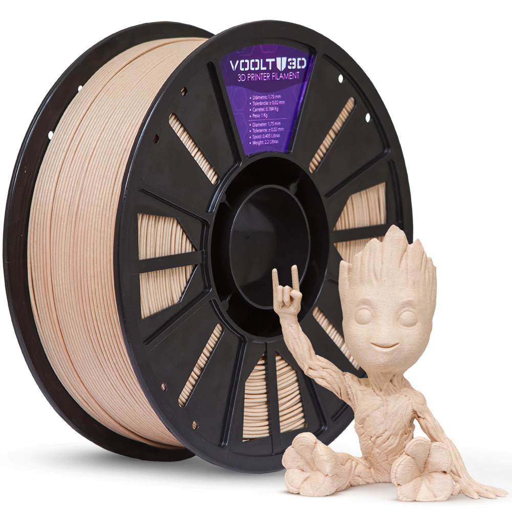 Voolt3D Rolo PLA Pinus Wood 1kg Alta Performance para Impressora 3D