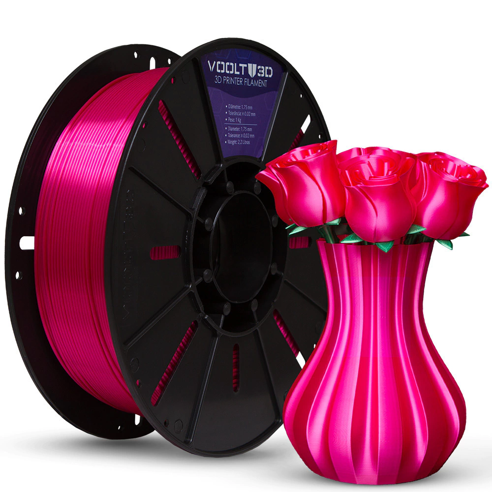 Filamento Voolt3D PLA Rosa Choque V-Silk High Speed Premium - 1Kg para Impressora 3D 1