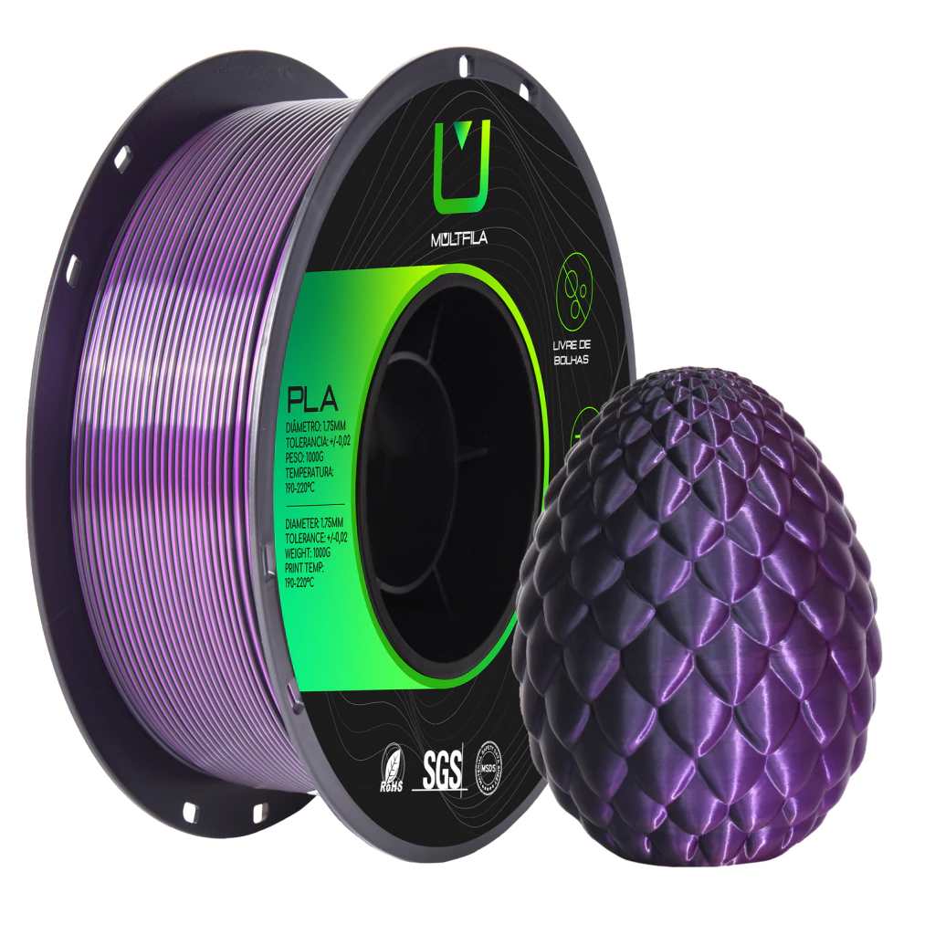 Filamento Pla Silk Duo Color Preto e Roxo Metalizado 1kg Multfila 1.75mm para Impressora 3D