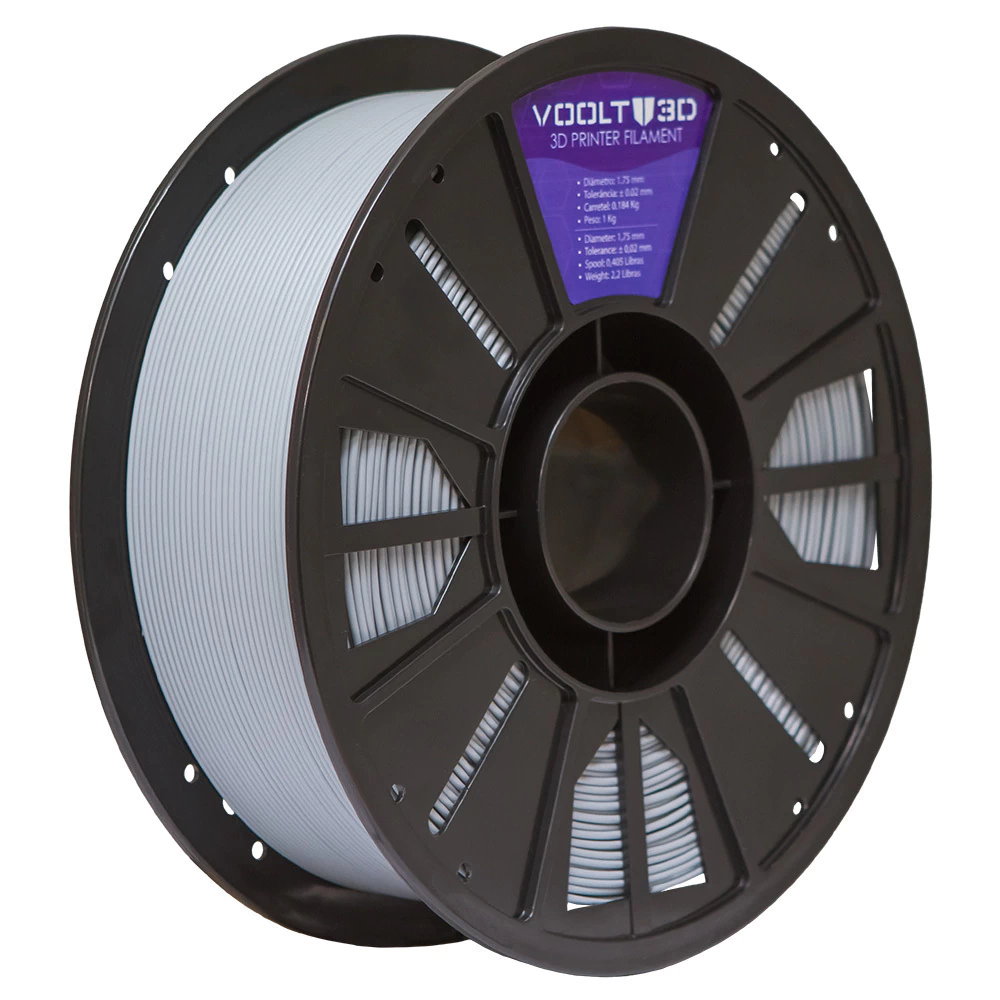 Filamento Voolt3D PLA Cinza Claro Velvet 1kg para Impressora 3D 4