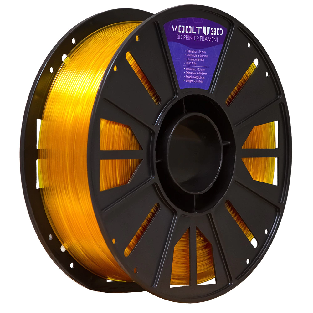 Filamento Voolt3D PETG HF Amarelo Ouro Translúcido High Fluidity Premium - 1Kg para Impressora 3D 4