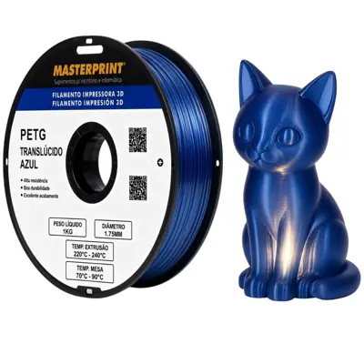 Filamento MasterPrint PETG Translucido Azul 1 kg para Impressora 3D 1
