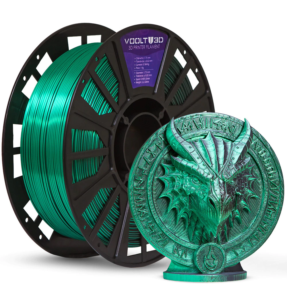 Filamento Voolt3D PLA Duo Color Shadow Verde com Preto V-Silk - 1kg para Impressora 3D 1