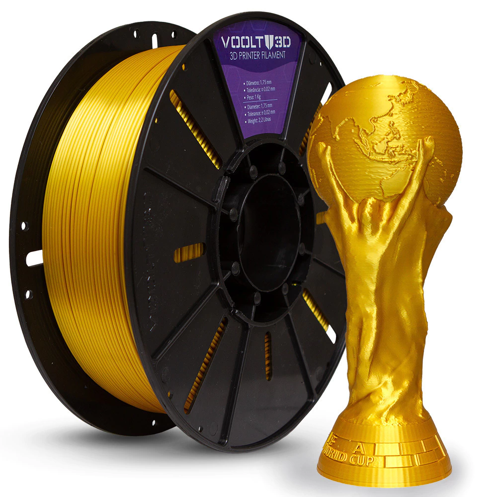 Voolt3D KIT Filamento PLA Dourado V-Silk + Verde Velvet + Vermelho Velvet para Impressora 3D 2