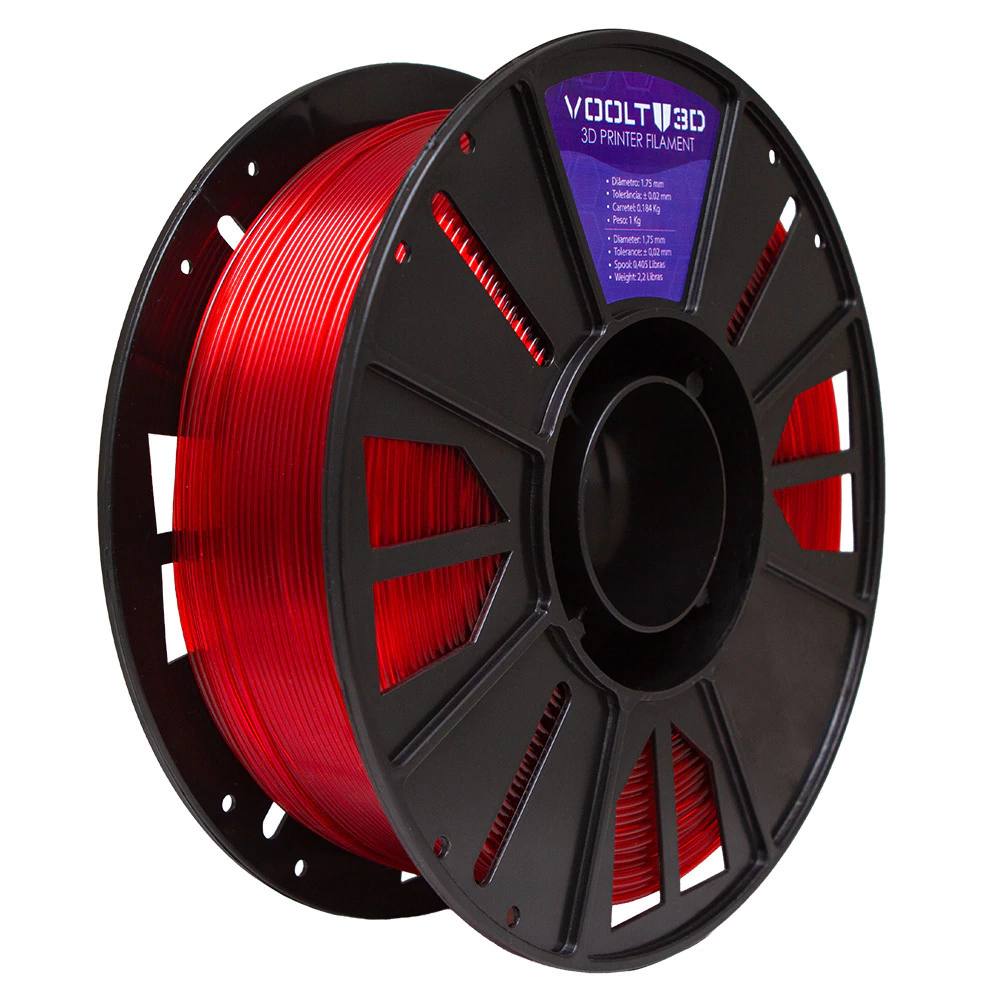 Filamento Voolt3D PETG HF Vermelho Translúcido High Fluidity Premium - 1Kg para Impressora 3D 4