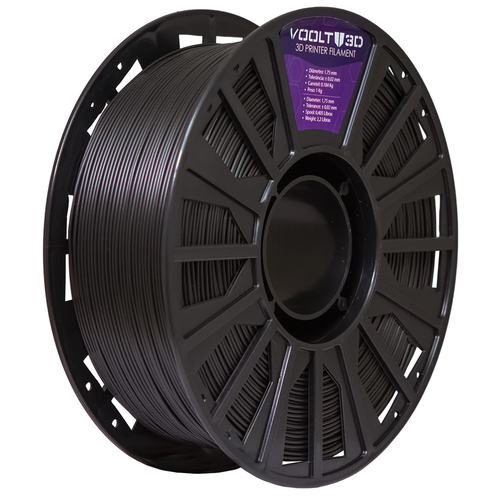 Filamento Voolt3D PLA Ingeo Preto 1,75mm 1kg para Impressora 3D 4