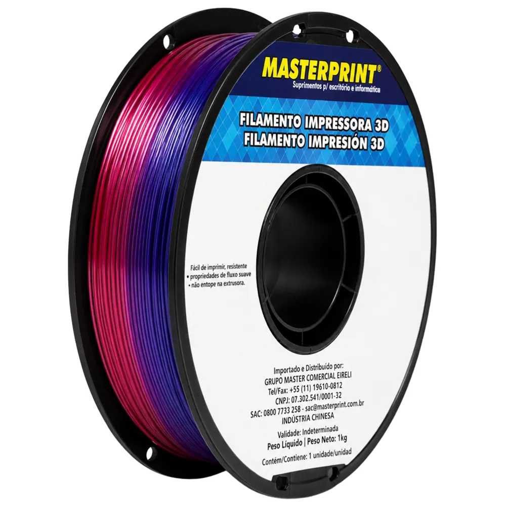 Filamento MasterPrint PLA Silk Duocolor Azul/Vermelho 1 kg para Impressora 3D 2