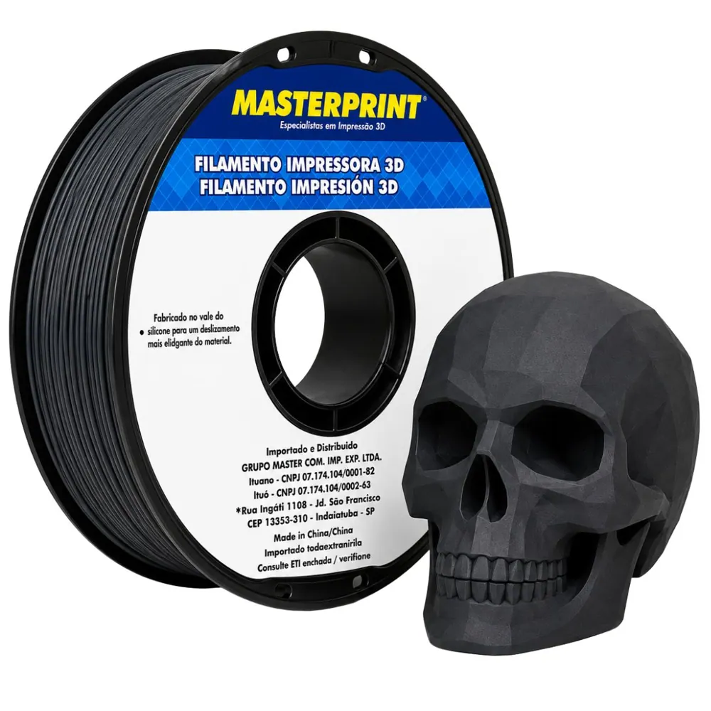 Filamento MasterPrint PLA Fosco Preto Carbono 1 kg para Impressora 3D