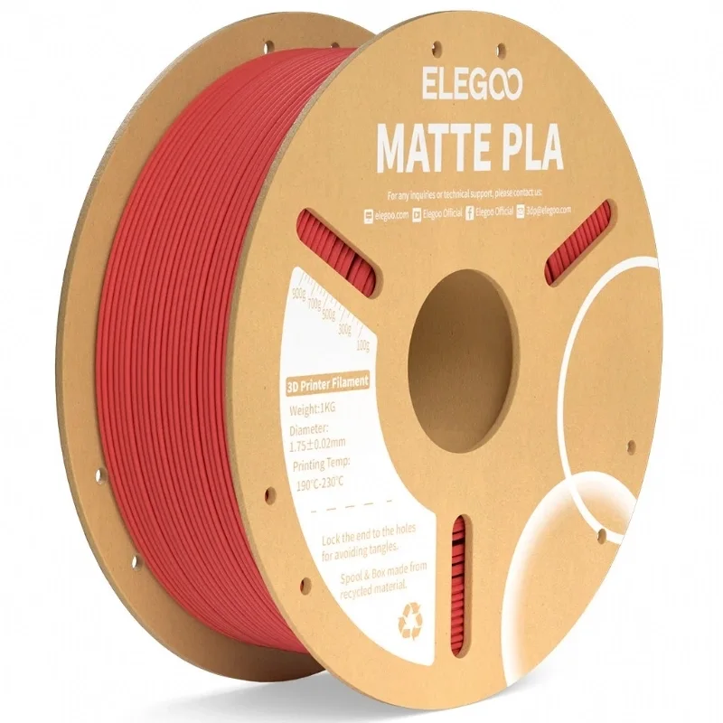 Filamento PLA Matte Fosco Vermelho Rubi - Ruby Red Elegoo 1,75 mm 1 kg para Impressora 3D
