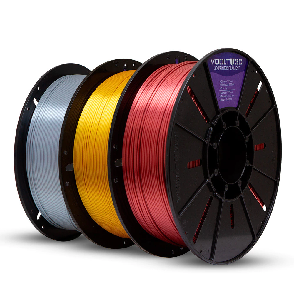 Voolt3D KIT Filamento PLA V-Silk Alumínio + Bronze + Dourado para Impressora 3D
