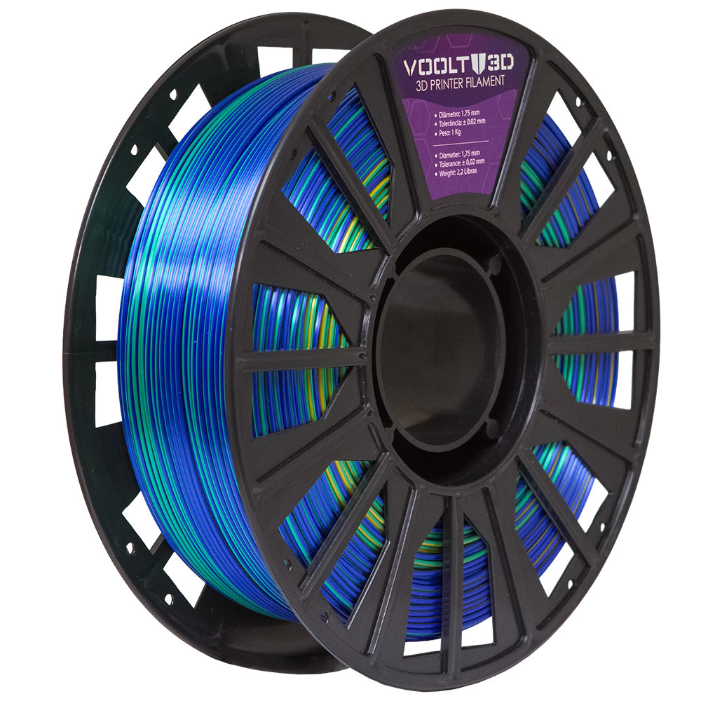 Voolt3D Rolo PLA Tri Azul Safira / Dourado / Verde V-Silk 1kg para Impressora 3D 4