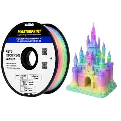 Filamento MasterPrint PETG Fosforescente Rainbow 1 kg para Impressora 3D — filamento para impressora 3D