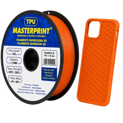 Filamento MasterPrint TPU Laranja 1 kg para Impressora 3D — filamento para impressora 3D