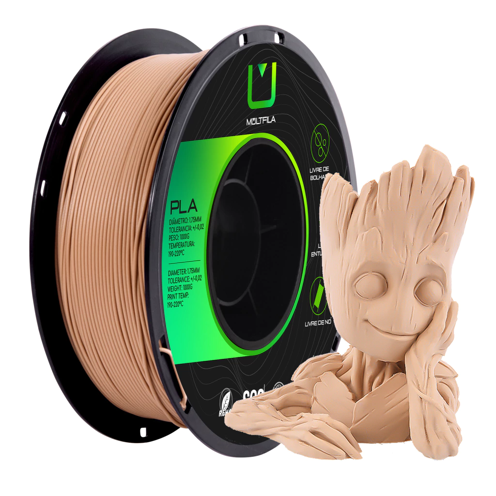 Filamento Pla Marrom Madeira 1kg Multfila Para Impressora 3D 1.75mm