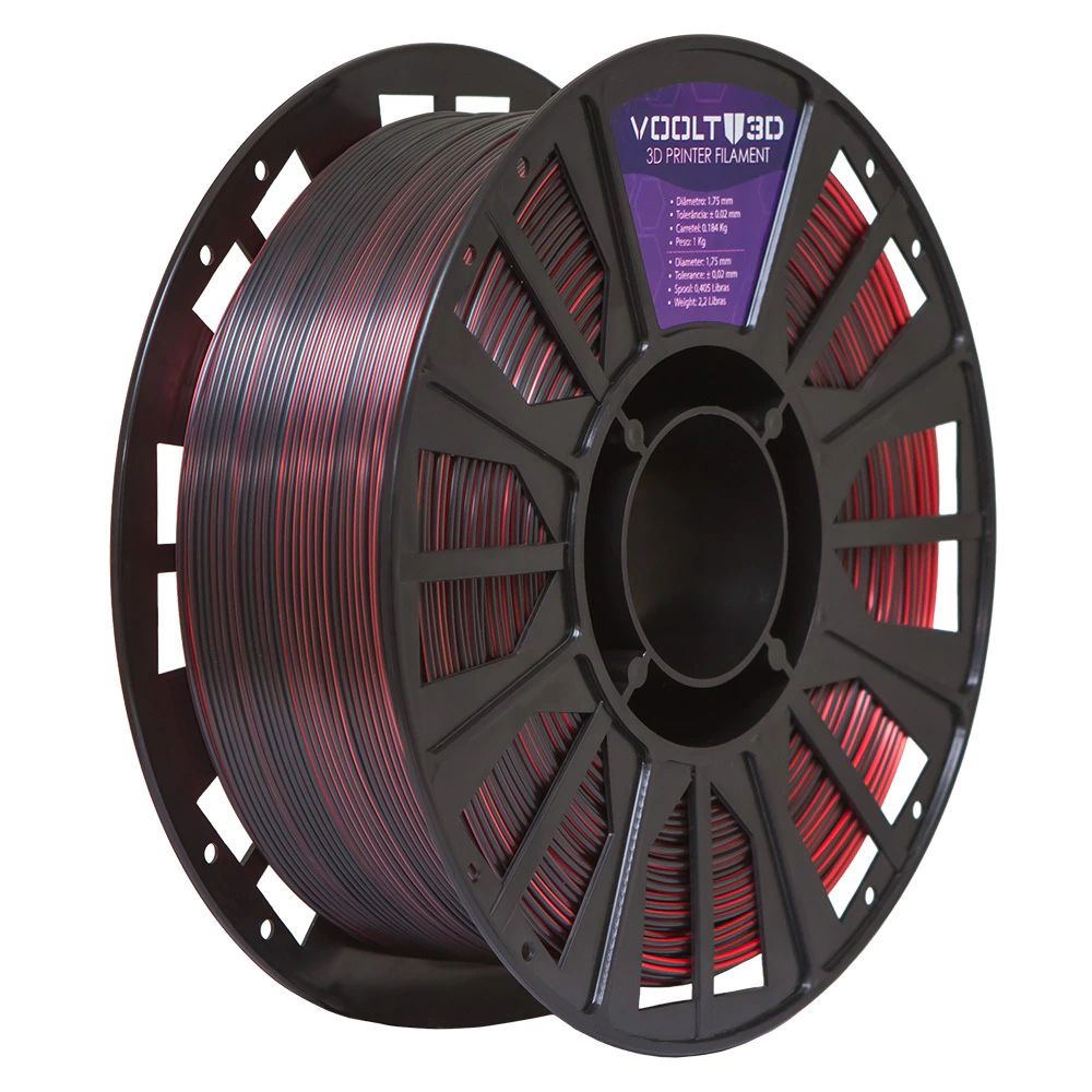 Filamento Voolt3D PLA Duo Color Shadow Vermelho com Preto V-Silk - 1kg para Impressora 3D 4