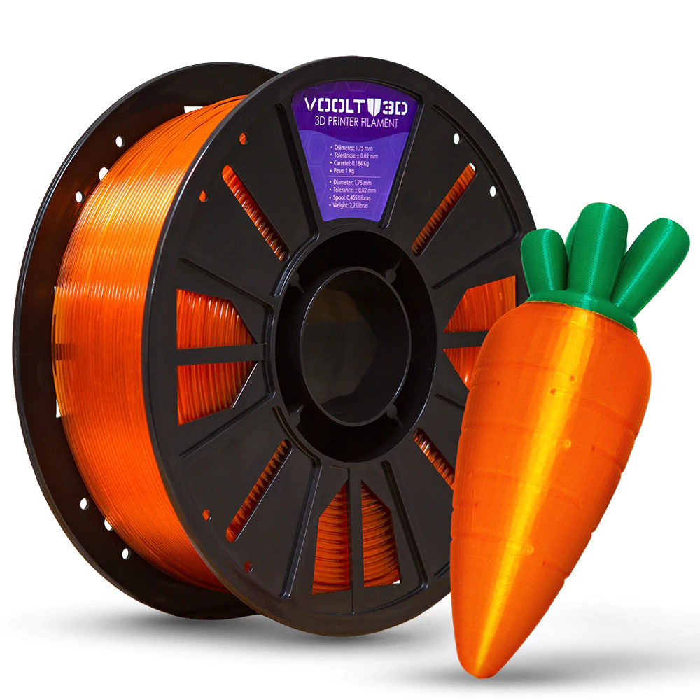 Filamento Voolt3D PETG HF Laranja Translúcido High Fluidity Premium - 1Kg para Impressora 3D