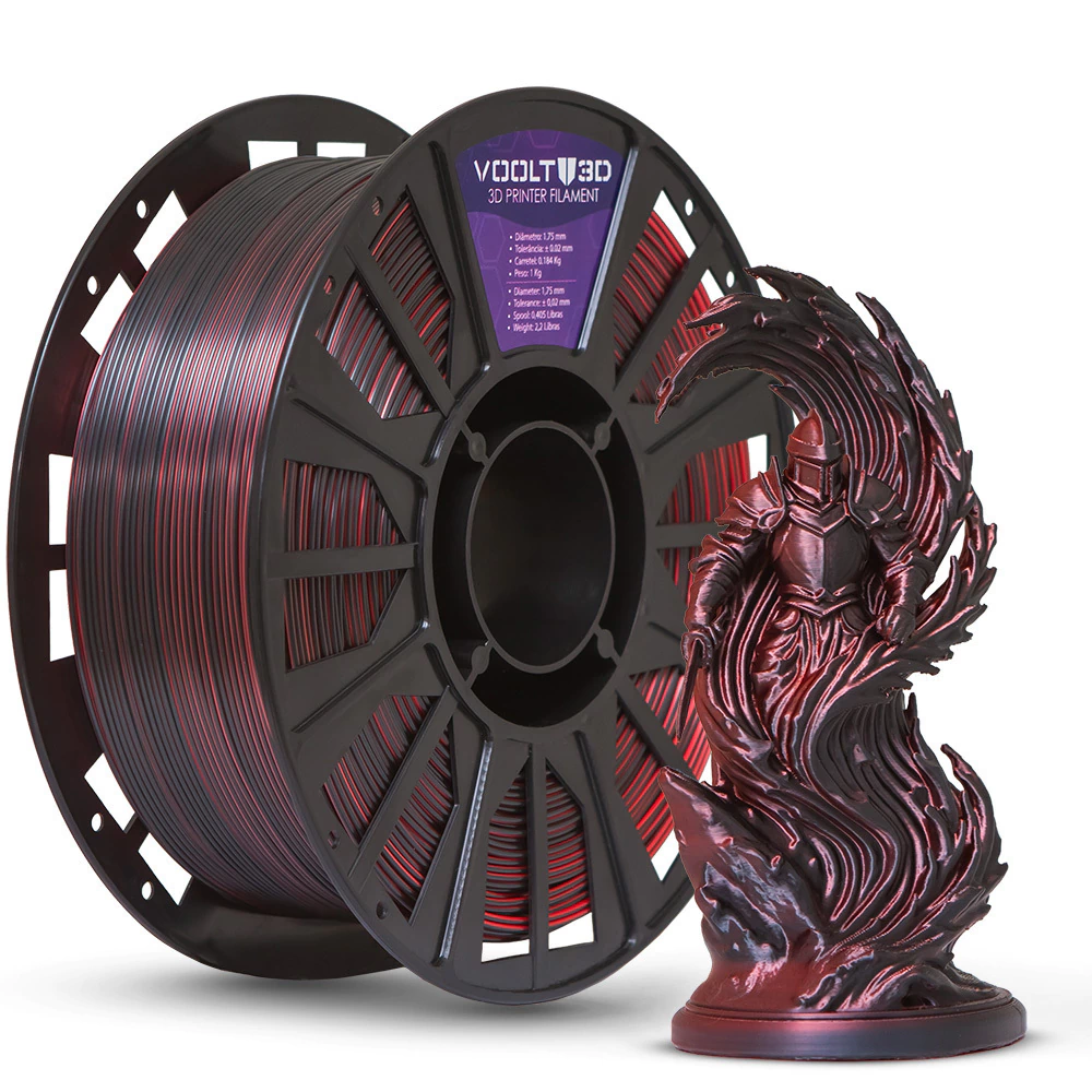 Filamento Voolt3D PLA Duo Color Shadow Vermelho com Preto V-Silk - 1kg para Impressora 3D 1