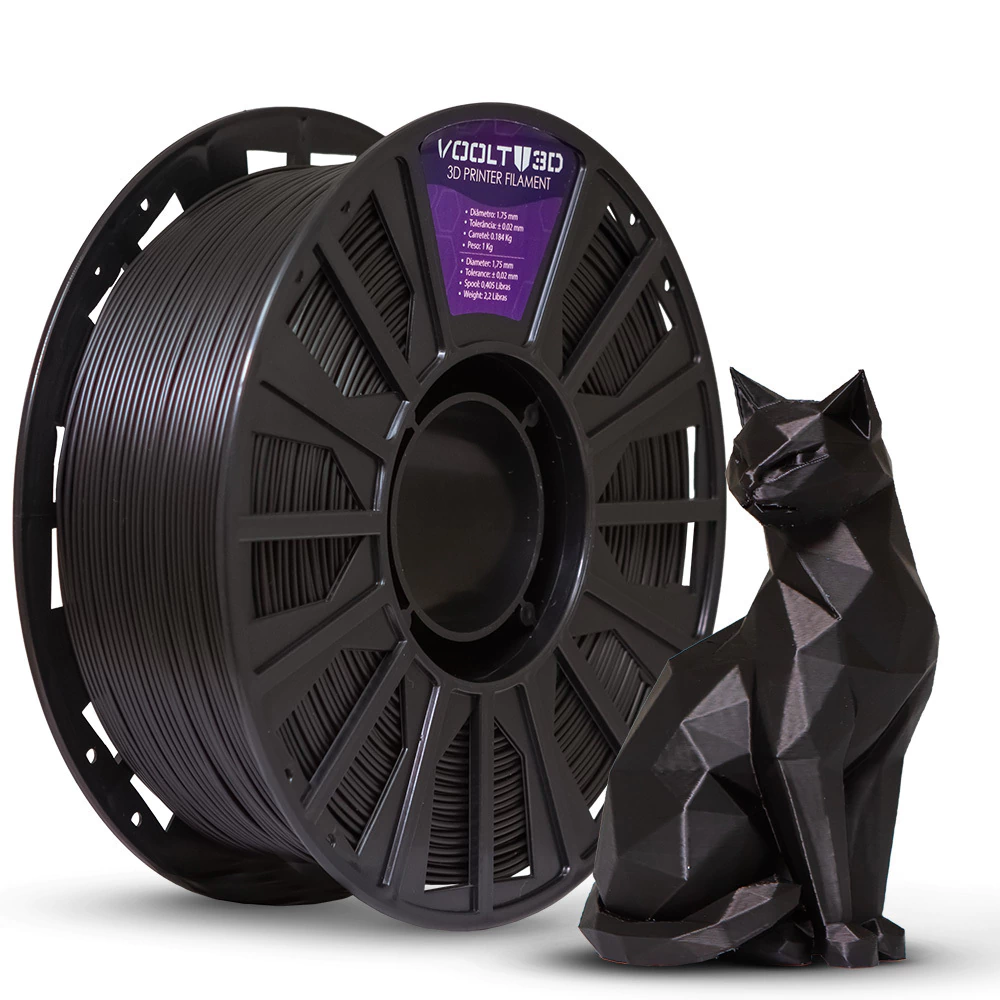 Filamento Voolt3D PLA Ingeo Preto 1,75mm 1kg para Impressora 3D