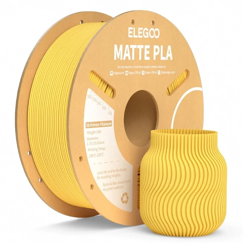 Filamento PLA Matte Fosco Amarelo Sol - Sunshine Yellow Elegoo 1,75 mm 1 kg para Impressora 3D