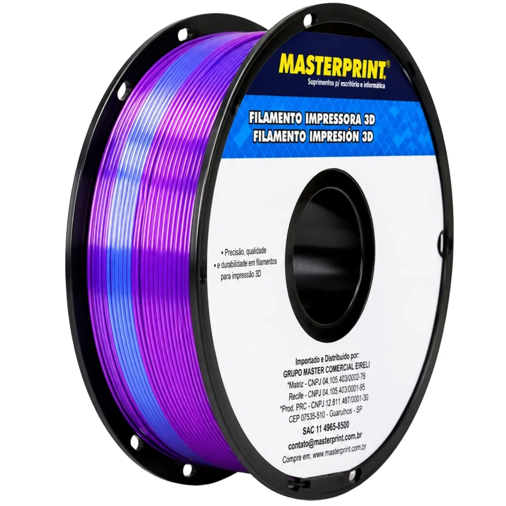 Filamento MasterPrint PLA Silk Tricolor Azul/Dourado/Roxo 1 kg para Impressora 3D 2