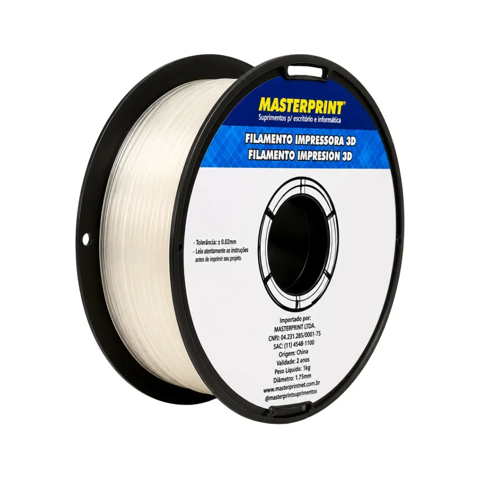 Filamento MasterPrint PLA Transparente 1 kg para Impressora 3D 2