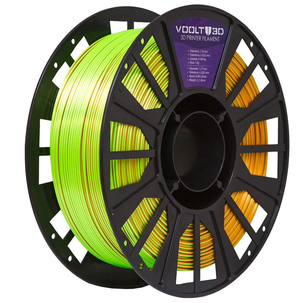 Filamento Voolt3D PLA Tri Color Azul / Laranja / Verde Neon V-Silk High Speed Premium 1kg para Impressora 3D 5