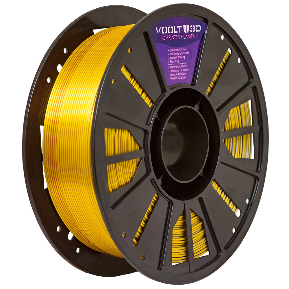 Filamento Voolt3D PLA Tri Color Bronze / Prata / Ouro V-Silk High Speed Premium 1kg para Impressora 3D 4