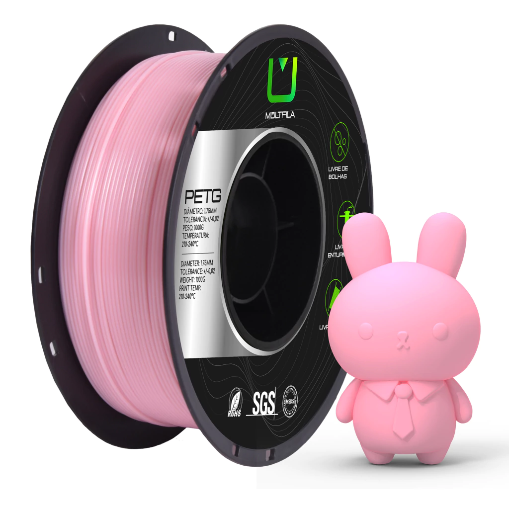 Filamento Multfila PETG Rosa Claro Premium 1,75mm 1kg para Impressora 3D
