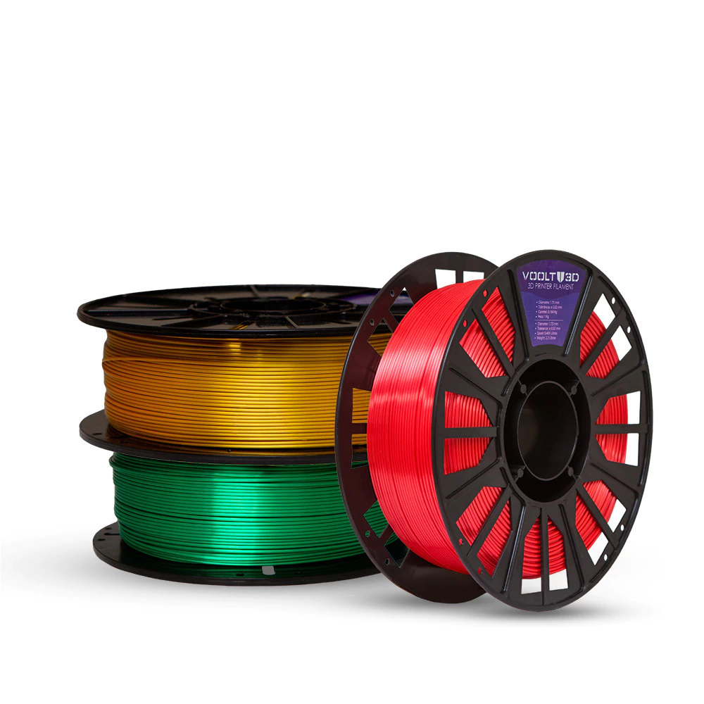 Voolt3D KIT Filamento PLA V-Silk Dourado + Verde + Vermelho para Impressora 3D