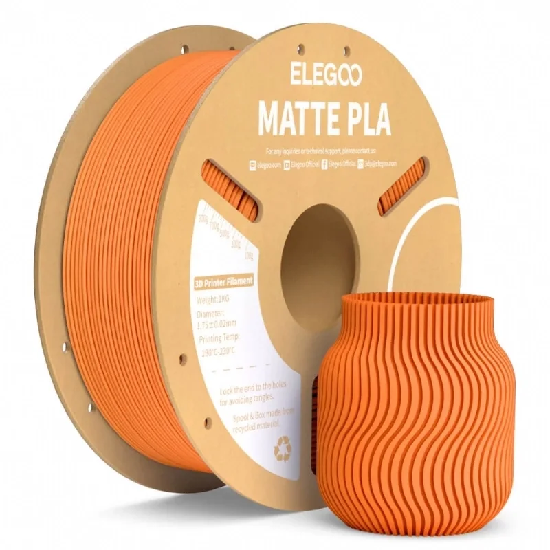 Filamento PLA Matte Fosco Laranja - Orange Elegoo 1,75 mm 1 kg para Impressora 3D