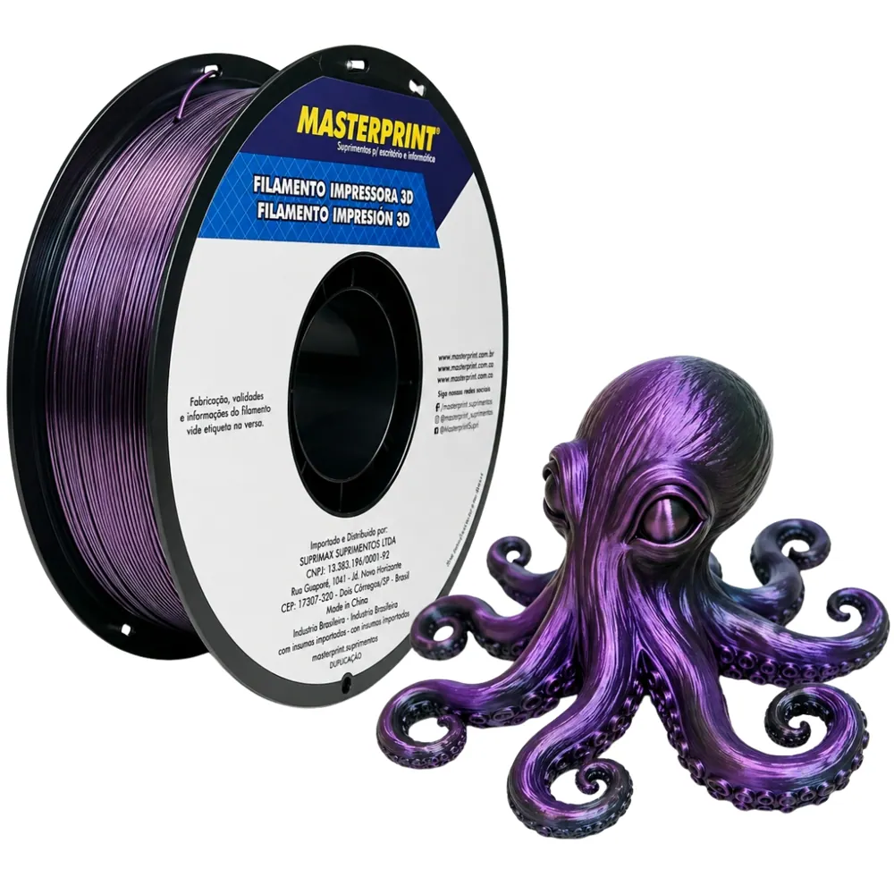 Filamento MasterPrint PLA Silk Duocolor Roxo/Preto 1 kg para Impressora 3D