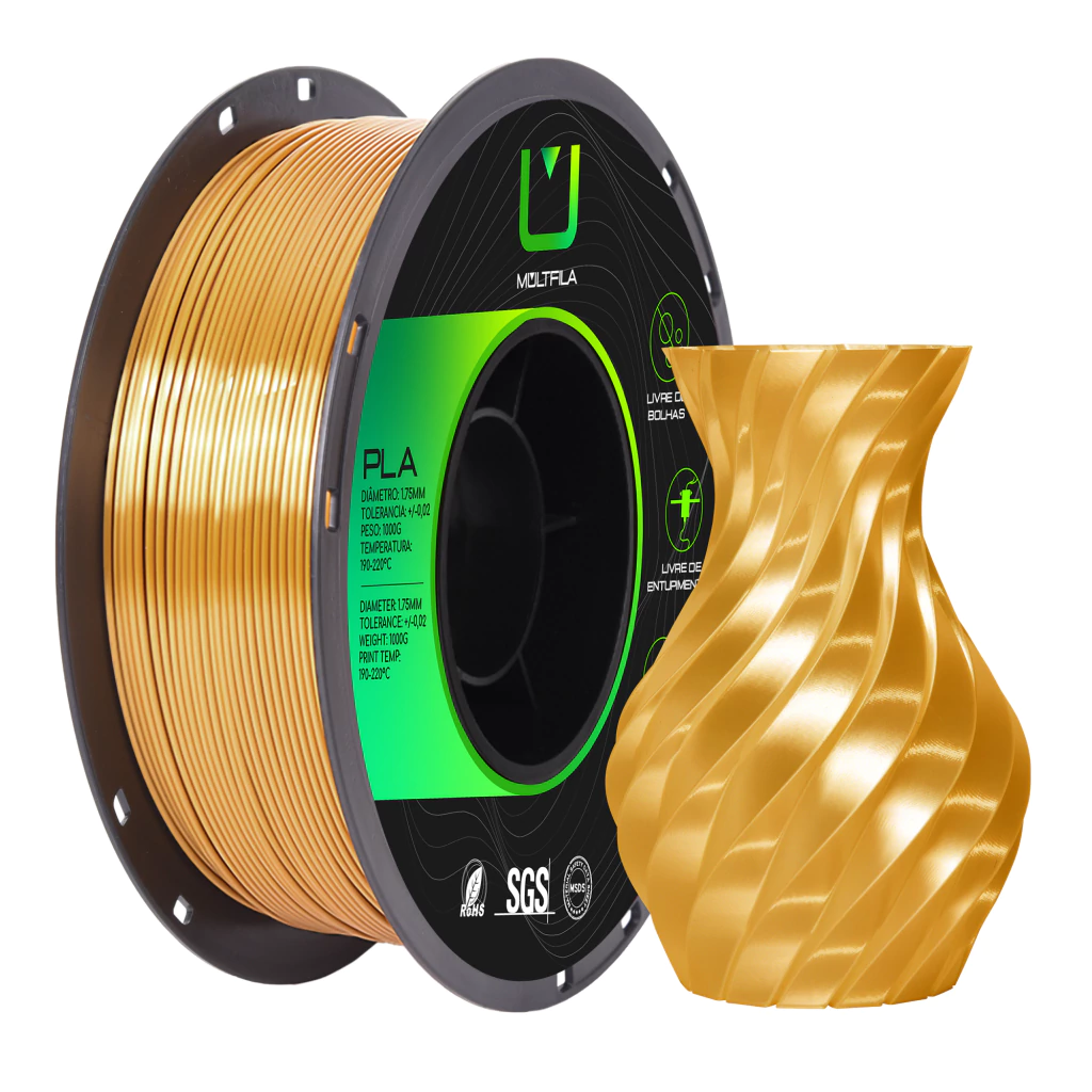 Filamento Pla Silk Ouro Envelhecido Metalizado 1kg Multfila 1.75mm para Impressora 3D