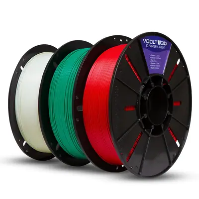 Voolt3D KIT Filamento PLA Velvet Branco + Verde + Vermelho para Impressora 3D — filamento para impressora 3D