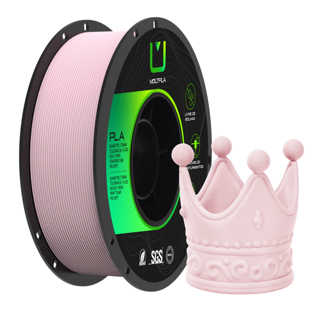 Filamento Pla Matte Fosco Rosa Claro 1kg 3d Multfila 1.75mm para Impressora 3D