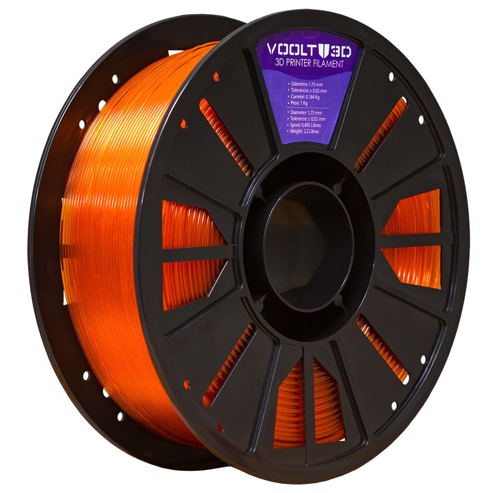 Filamento Voolt3D PETG HF Laranja Translúcido High Fluidity Premium - 1Kg para Impressora 3D 4