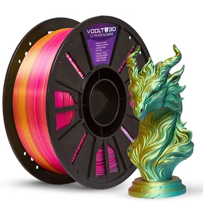 Filamento Voolt3D PLA Tri Color Dourado / Rosa Choque / Verde V-Silk High Speed Premium - 1Kg para Impressora 3D — filamento para impressora 3D